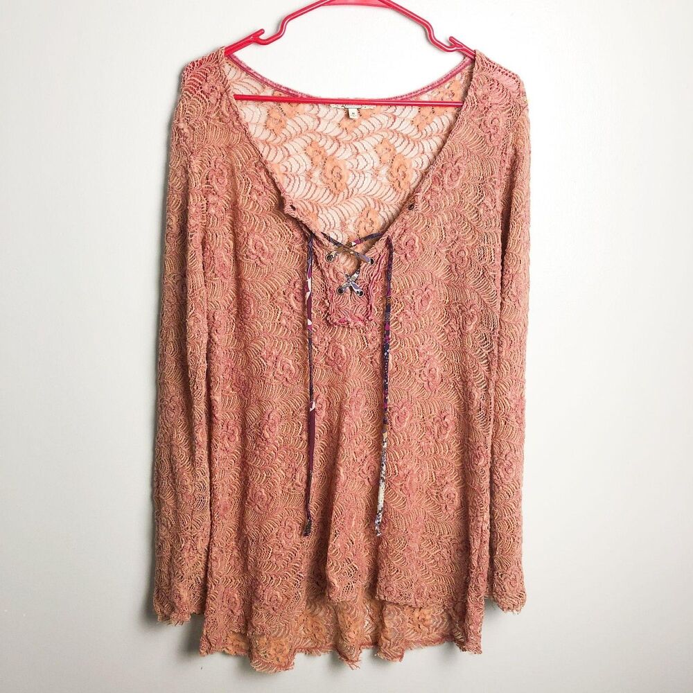 Gimmicks BKE Lace Lace Up Tunic Boho Blouse